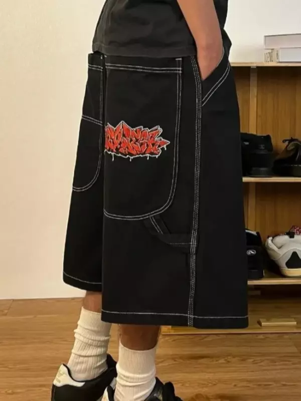 JNCO-pantalones cortos Y2K para hombre y mujer, Shorts vaqueros con bolsillo holgados, estilo Harajuku, Hip Hop, gimnasio, gótico, baloncesto, ropa de calle