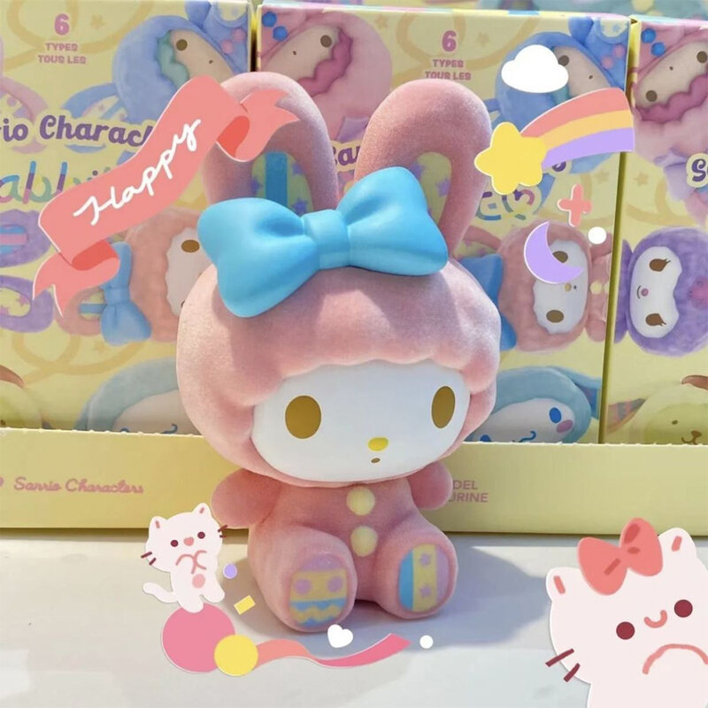 Genuine Sanrio Blind Box Anime Rabbit Series Flocking Cinnamoroll Kurumi Trend Toy Mini Figure Decoration Birthday Birthday Gift