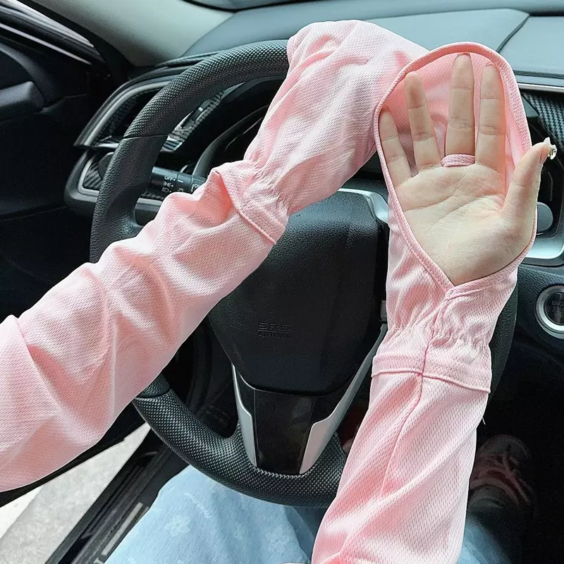 Летние свободные солнцезащитные шелковые рукава для вождения Женские однотонные Длинные анти-УФ велосипедные рукава женские мужские солнцезащитные перчатки