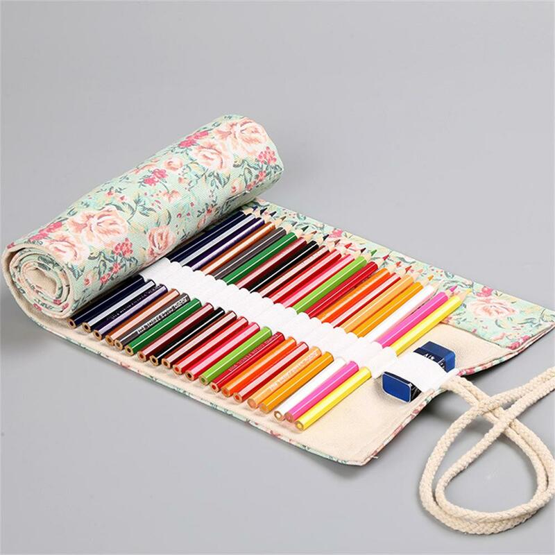 Pen Curtain Fresh And Simple Bundle Strong Thickened Canvas Easy Access Bold Binding Rope Pencil Case Small Floral Storage Bag