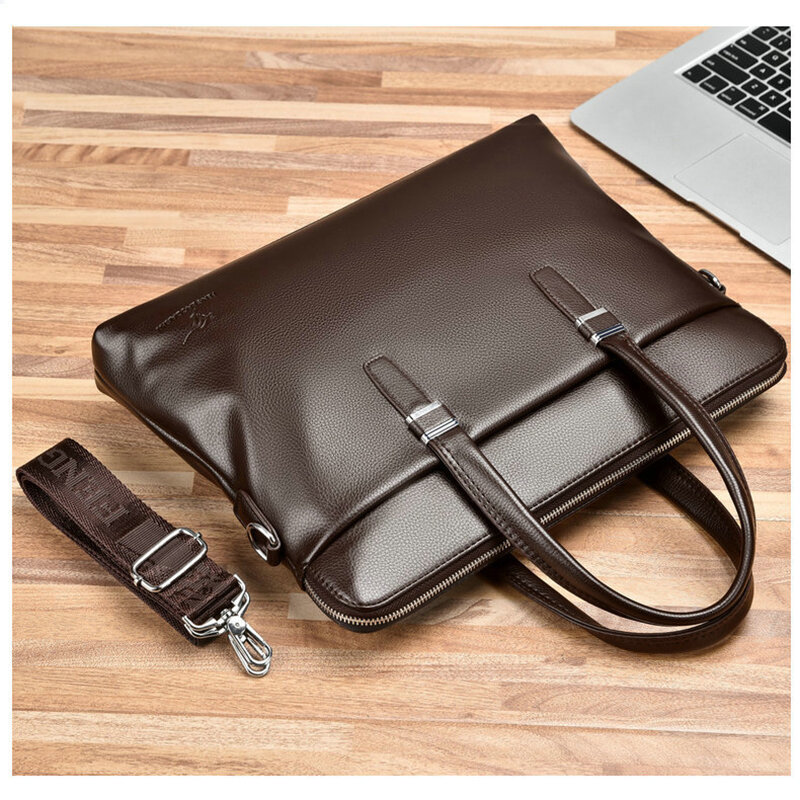 Leder Laptop 15 Zoll Aktentaschen für Männer Designer Dokumente Business Tote Handtasche Schulter quadratische Seite Umhängetasche Portfolio