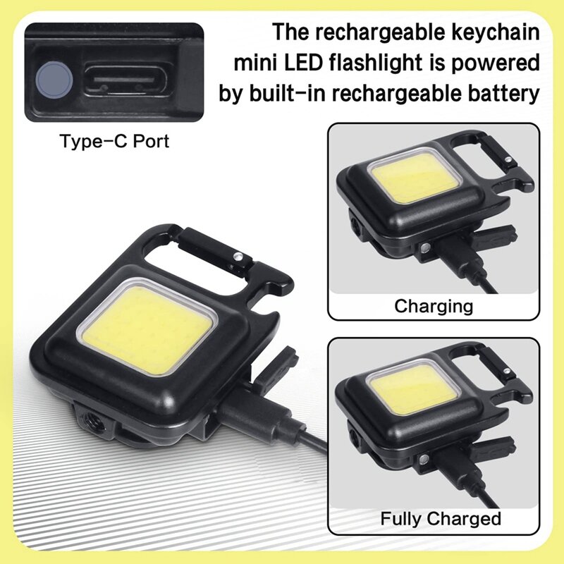 Torcia piccola 2X LED, torce portachiavi COB ricaricabili luminose da 1000lumen, 4 modalità di illuminazione luce tascabile portatile