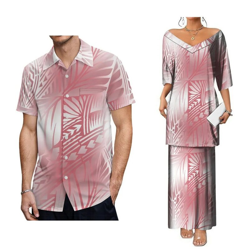 Drop Shipping rok Maxi atasan leher V besar wanita seksi dua potong Set gaun Samoan wanita elegan Samoan Puletasi