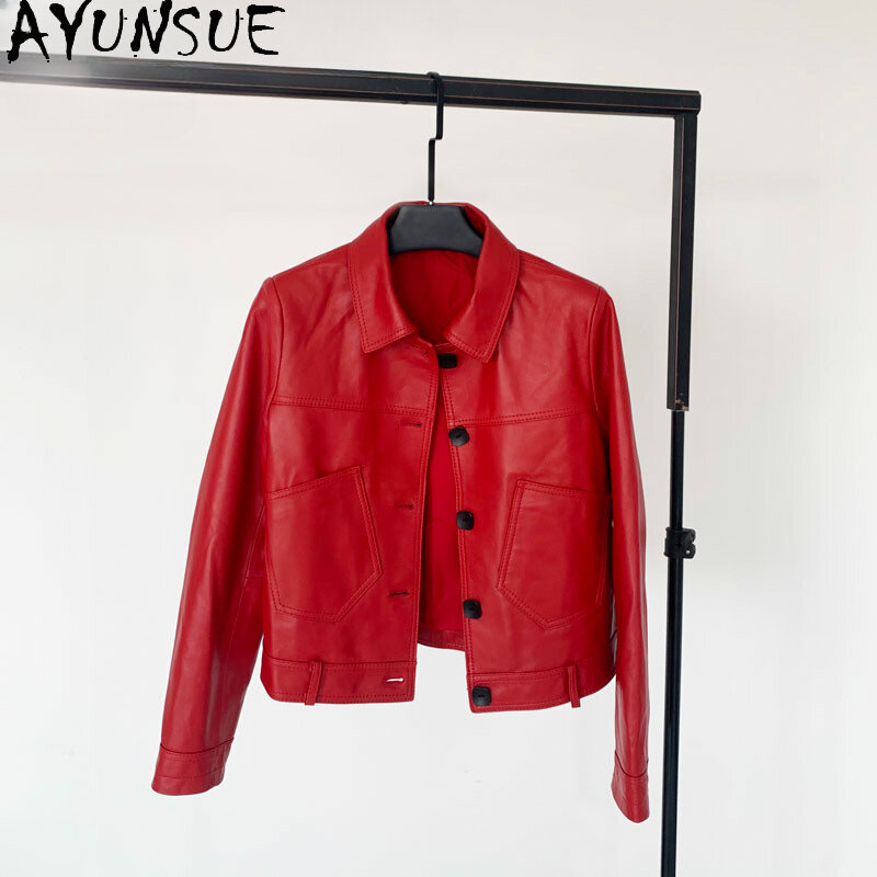 AYUNSUE-Veste en cuir véritable pour femme, peau de mouton véritable, style coréen, vêtements pour femmes, printemps