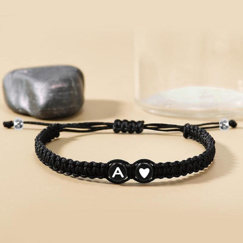 Pulseiras iniciais ajustáveis do coração para homens e mulheres, pulseiras trançadas artesanais, A-Z Name Jewelry, 26 Letters, Friendship Gifts