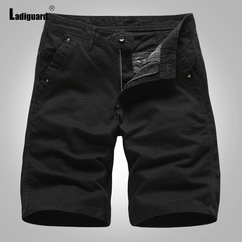 Ladiguard Men's Fashion Zipper Pocket Shorts Men Vintage Skinny Knee-Length Pants 2024 Summer New Cargo Shorts Male Clothing