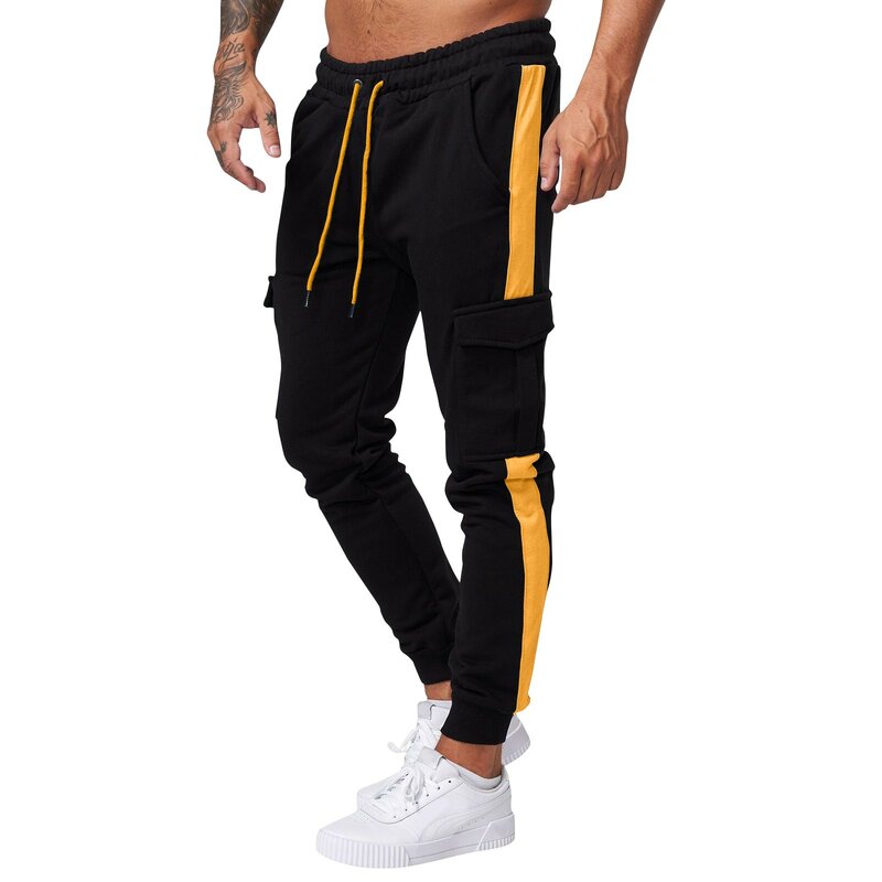 Мужские спортивные брюки в стиле пэчворк, уличные спортивные повседневные облегающие брюки, модные трендовые спортивные брюки с завязками и карманами
