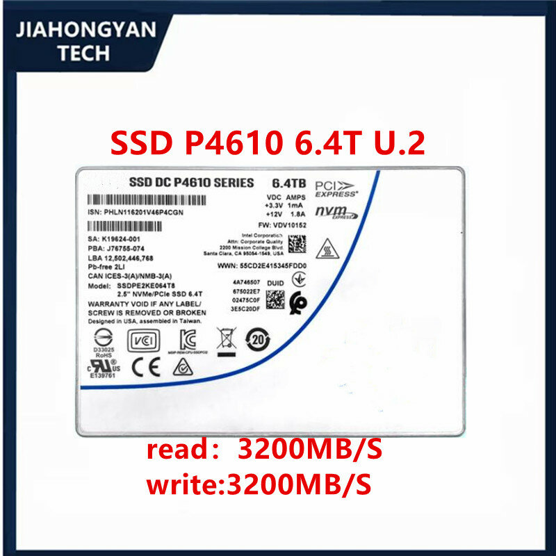 Intel P4610 U.2 Interface SSD, Original, 1.6T 3.2T 6.4T, NVME, Classe Empresarial