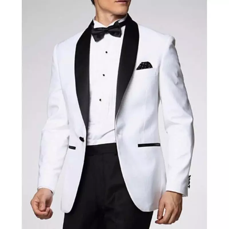 Мужская блестящая белая куртка и брюки, элегантный костюм из двух частей для мужчин, облегающий мужской костюм