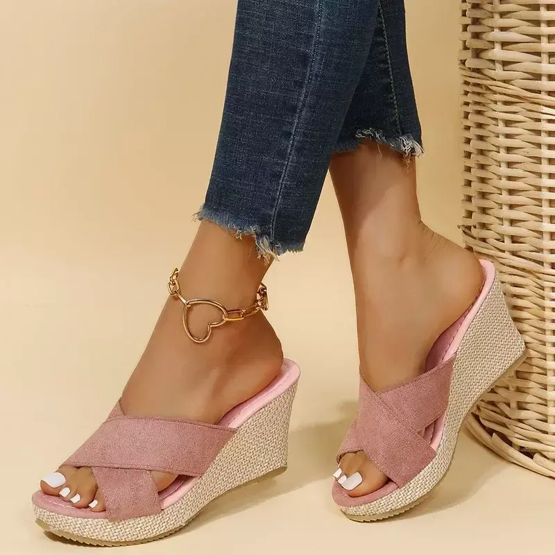 Scarpe estive per le donne nuove pantofole con zeppa da donna Open Toe pantofole con tacco alto Casual da donna all'aperto sandali da donna