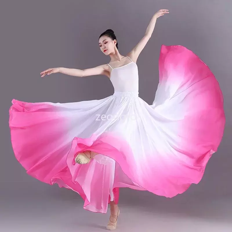 Elegant Gradient Ballet Skirt Women Chiffon Flowy Long Dancewear 360-720 Degrees Classical Dance Costume Performance Maxi Skirt