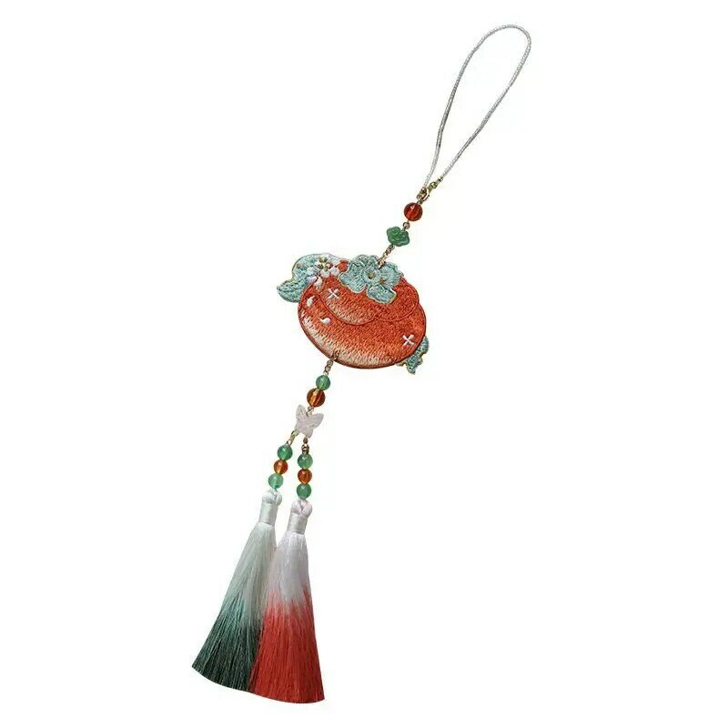 Hanfu Persimmon gaya Tiongkok tas indah aksesori untuk wanita liontin rumbai desain antik saku Sachet hadiah pacar
