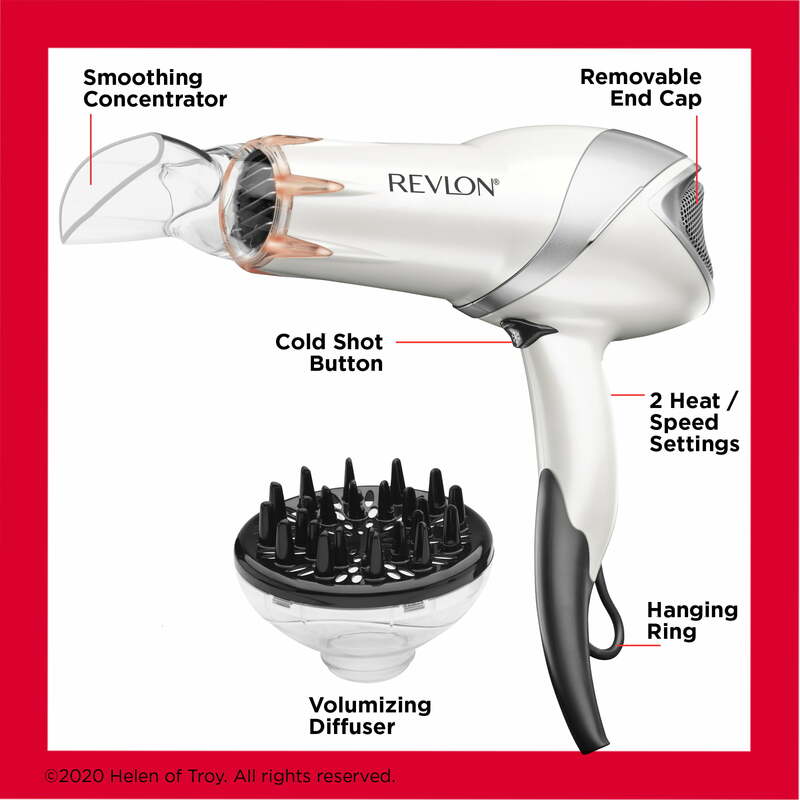 Revlon Pro Collection secador de pelo por infrarrojos, secador de soplado de perlas con concentrador y difusor