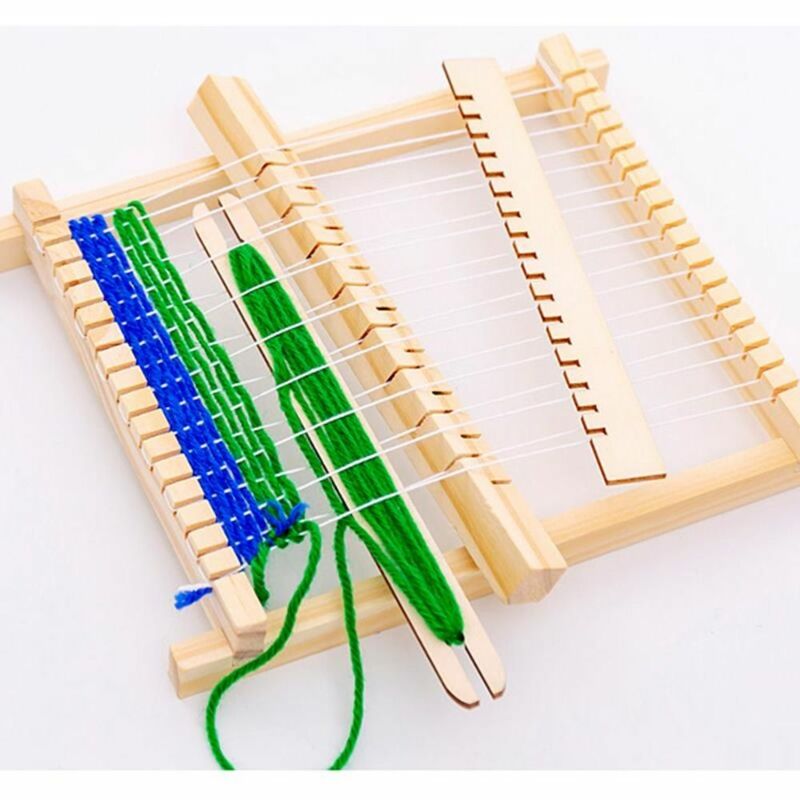 Kit inicial de tecelagem de madeira, Mini máquina de tricô de madeira, tear caseiro, máquina de costura para crianças