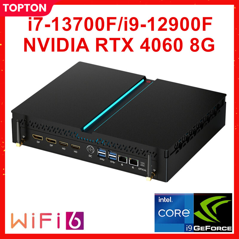 Topton 13th เกมเมอร์คอมพิวเตอร์ขนาดเล็กรุ่นใหม่รุ่น Intel i7 13700F I9 12900F NVIDIA RTX 4060 8G 3060 12g PCIE4.0 Windows 11คีย์บอร์ดเกม WiFi6
