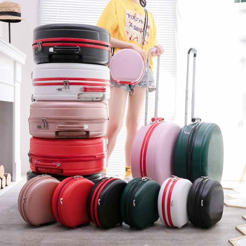 Высококачественный Женский Ретро-чемодан круглой формы 16 дюймов, дорожная сумка с сумкой, набор чемоданов на колесиках, цвет Искусственный, 2 шт.