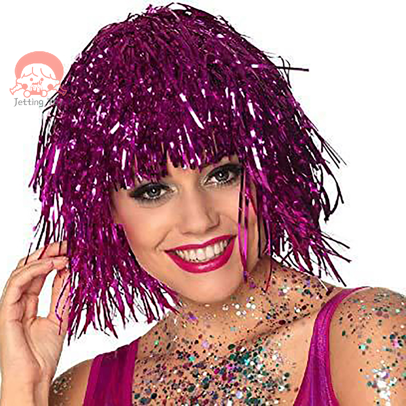 Искусственные парики для костюма для косплея, забавная блестящая шляпа, металлические аксессуары для волос для женского карнавального маскарада, парик