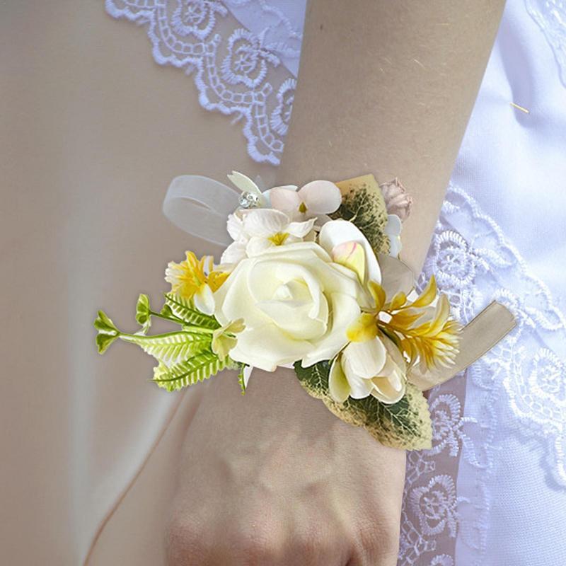 Corsages pulso para Casamentos, Flor De Pulso, Wristlet dama De honra, Pulseira Banda, Mão Flower Decor, Bridal Decor