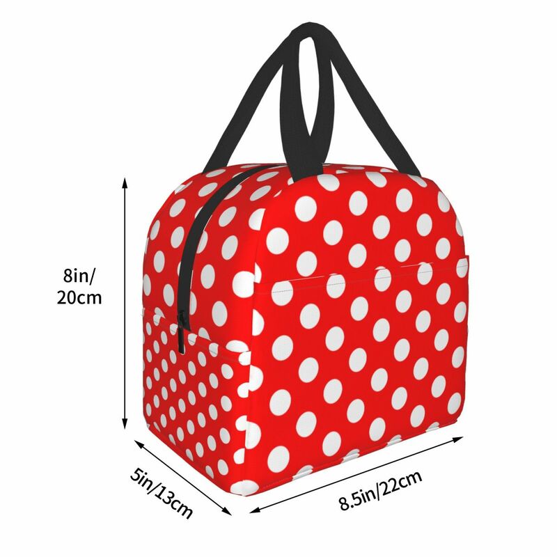 Tas makan siang mewah Polka Dot, tas makan siang merah untuk wanita, anak-anak, dapat dipakai ulang, kotak makan siang hangat, pendingin, tas piknik, perjalanan, berkemah