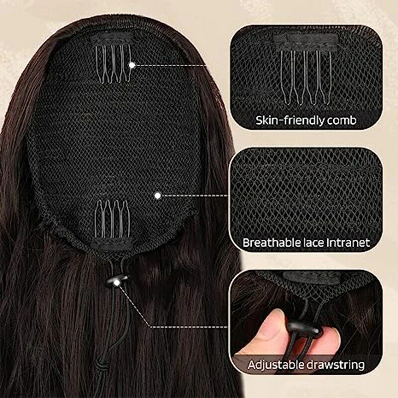 Long Ponytail Extensions for Black Women Synthetic Fiber Curly Wavy Drawstring Ponytail Hair Extension Fake Pony Tail Hairpieces