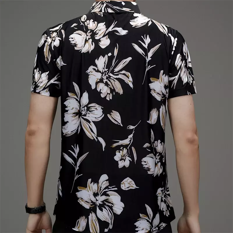 Men's New Summer Shirt with Printed Short Sleeved Ice Silk for Cool, Loose and Comfortable Fit
