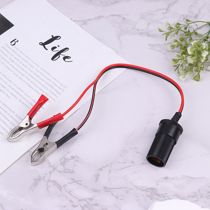 1Pc Power Car Cigarette Lighter Female To Alligator Clip Extension Connector To Terminal Clip-on Battery Adapter Auto Socket