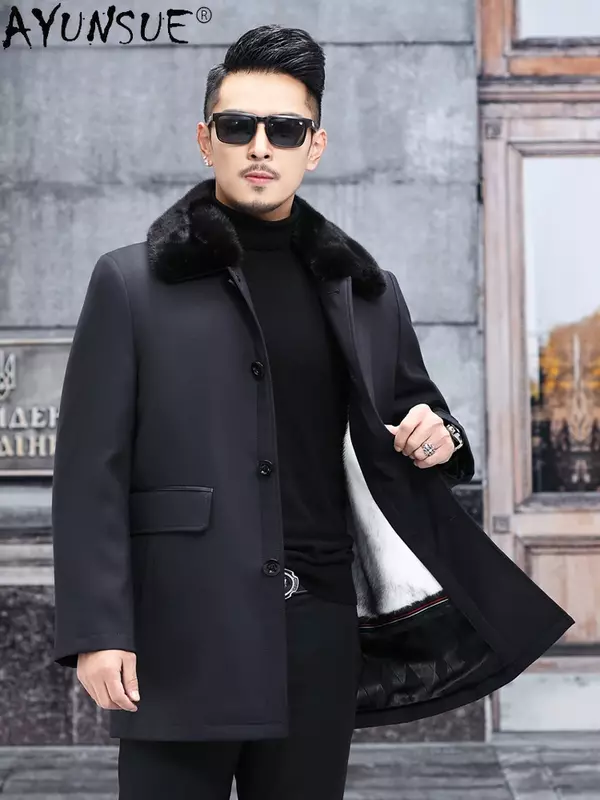 AYUNSUE-Parka en fourrure de vison amovible pour hommes avec poignées, manteau chaud, parka décontractée, vêtements d'hiver, haute qualité