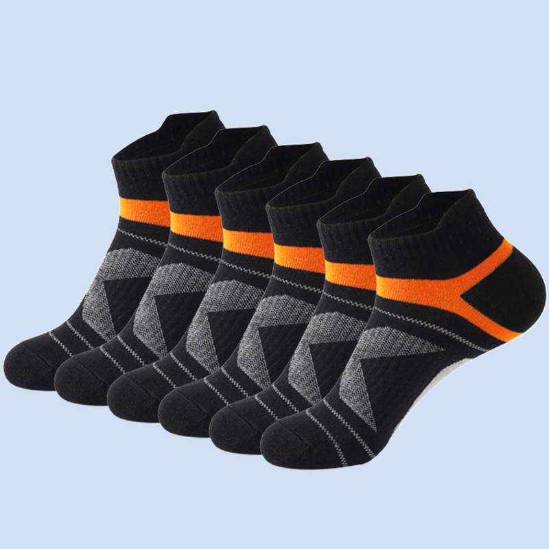 Kaus kaki pergelangan kaki pendek untuk pria, Kaos Kaki olahraga lari kebugaran luar ruangan kasual bahan katun bersirkulasi warna hitam isi 5 pasang