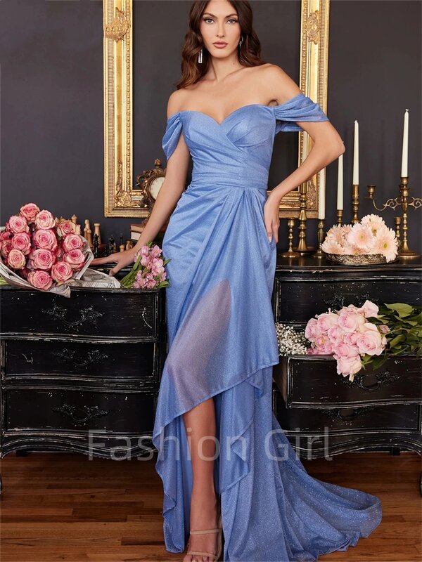 Shiny Off The Shoulder Prom Dress Elegant Sleeveless Evening Dress Classic A-Line Floor-Length Gown Custom Vestidos De Novia