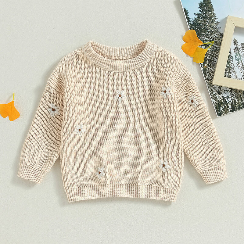 Suéter suelto de flores de punto suave para niños, ropa de primavera y otoño, Tops para niños, ropa de invierno