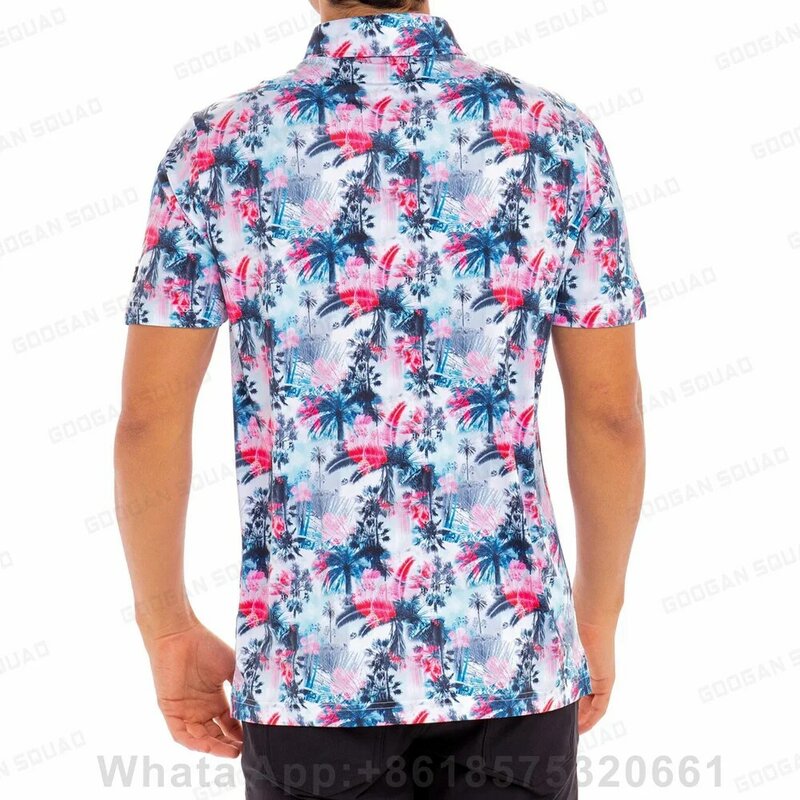 남성 반팔 골프 폴로 셔츠, 프린트 트렌디 스포츠 셔츠, 여름 아웃도어 캐주얼 스트리트 웨어, 옷깃 버튼 폴로 티셔츠, 2023 년 상품