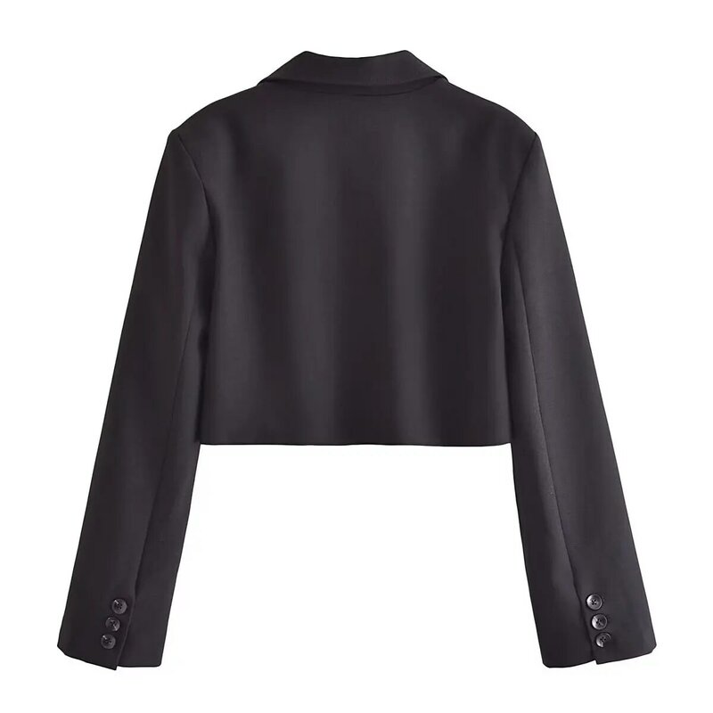 Chaqueta de traje corto negra para mujer, Blazers casuales simples, Tops para mujer, moda británica, High Street