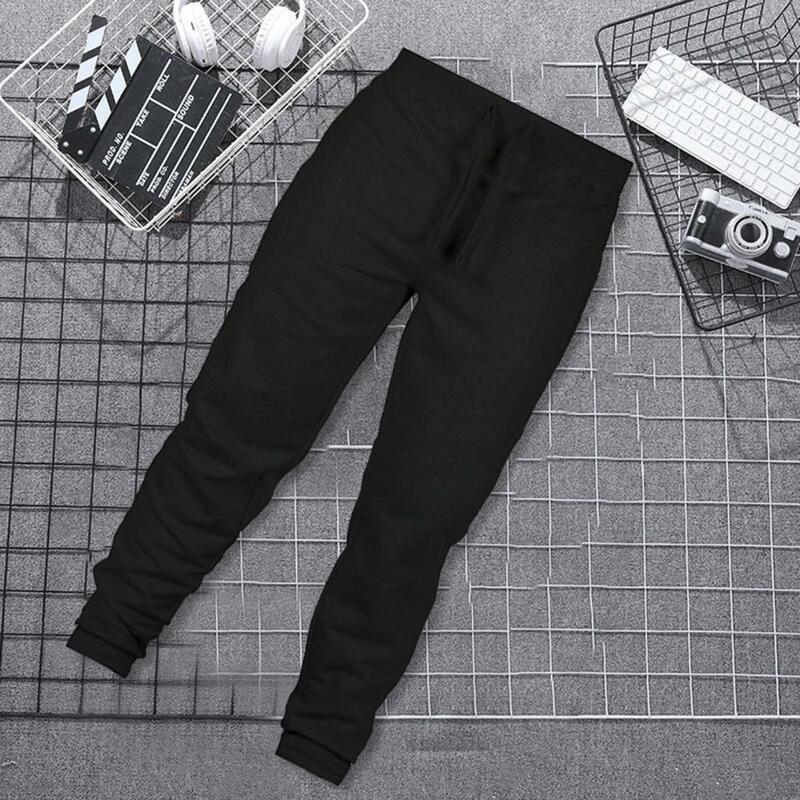 Men Sweatpants Thickened Plush Men's Winter Pants Warm Slim Fit Sports Trousers with Elastic Waist Ankle-banded Pockets Elastic