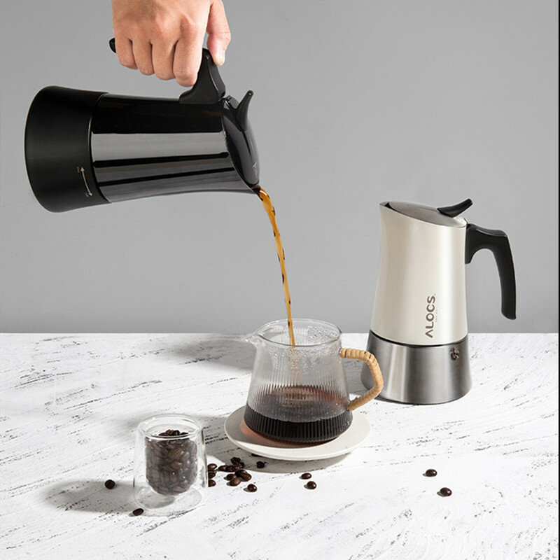 Kemping na zewnątrz domowy ręcznie robiony czajniczek do kawy Mocha aloks ze stali nierdzewnej włoski ekspres do kawy zestaw do gotowania pojemnik do kawy Espresso