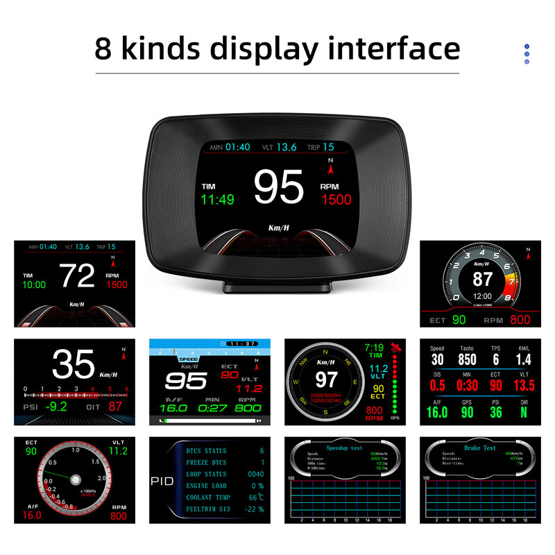 HUD-OBD2 + Velocímetro GPS do carro, computador de bordo, Head Up Display, Turbo, pressão do óleo, temperatura da água, carro a gasolina