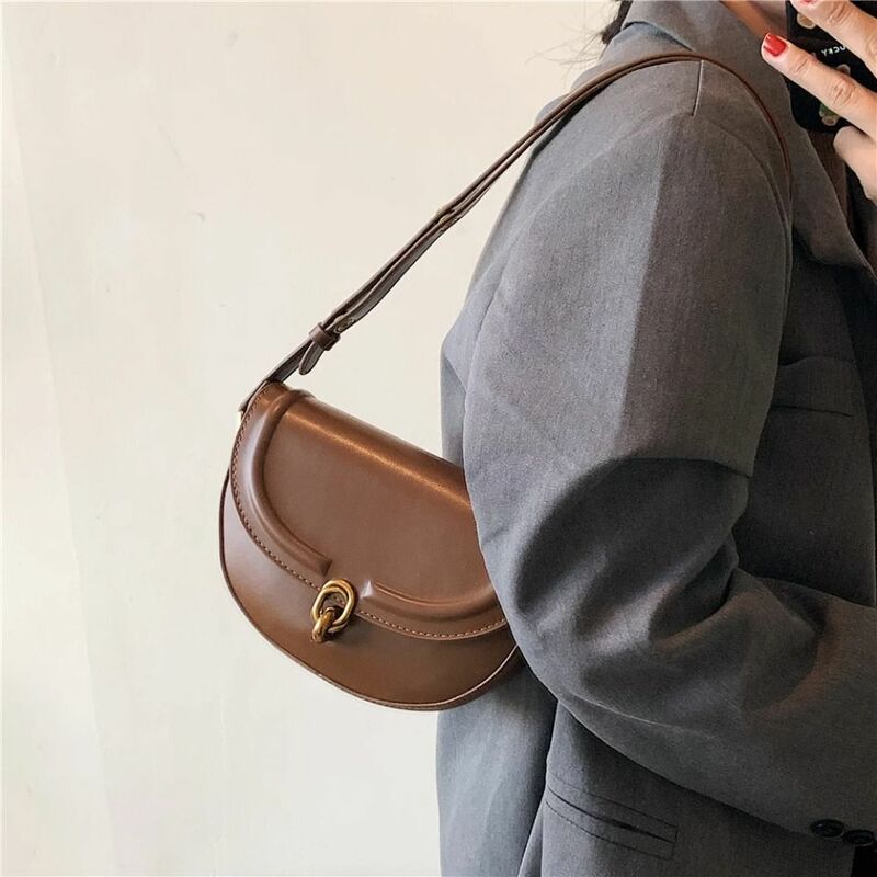Fashion Design Saddle Bag Personality Underarm Bag Korean Style Crossbody Bag Purse PU Leather Shoulder Bag Travel