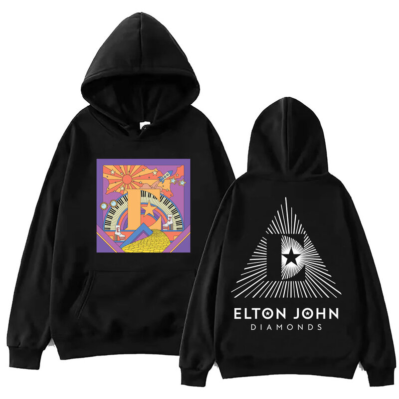 Sweat à capuche Diamonds Elton John avec impression, Sweat-shirt décontracté, Manches longues, Musique GérGift, Y, Printemps, Été, 2024