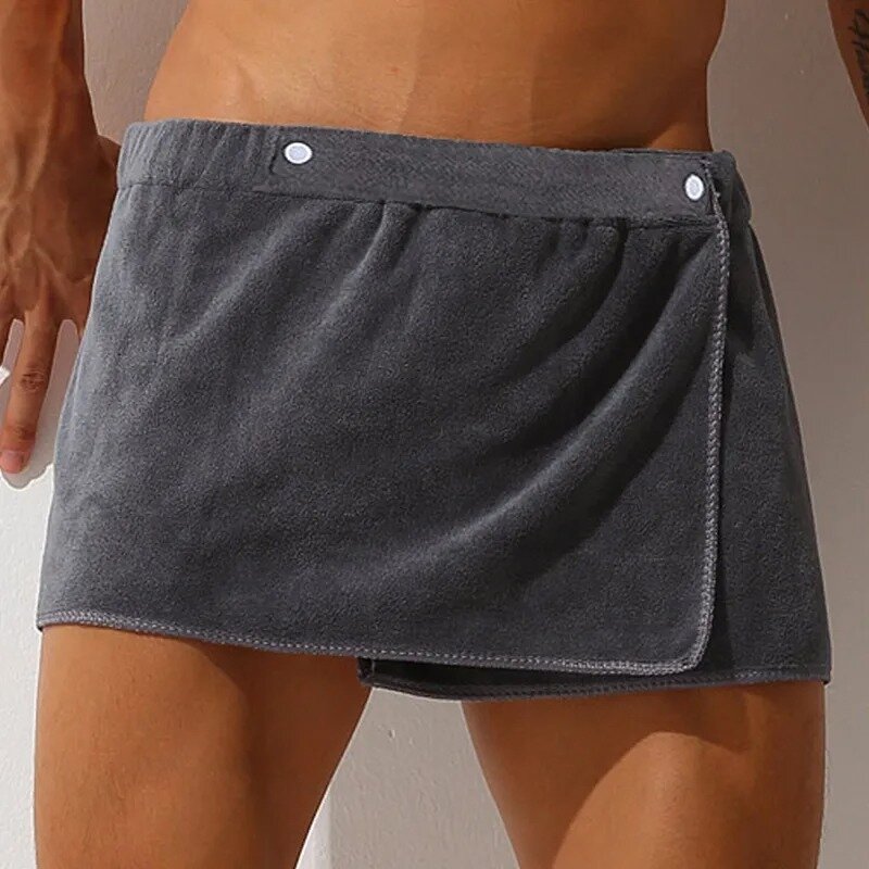 Shorts de roupão rachado lateral masculino, bottoms sexy para dormir, pijamas de microfibra, calça toalha curta, macia e grossa