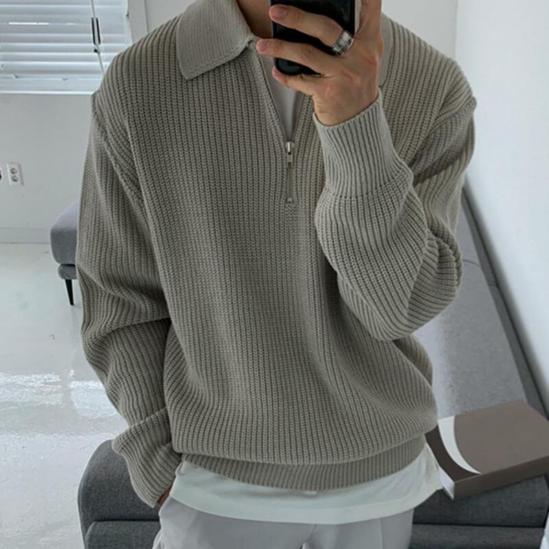 Suéter de manga larga para hombre, Jersey de punto con estilo, diseño de solapa, suave y cálido, informal, longitud media, Otoño e Invierno