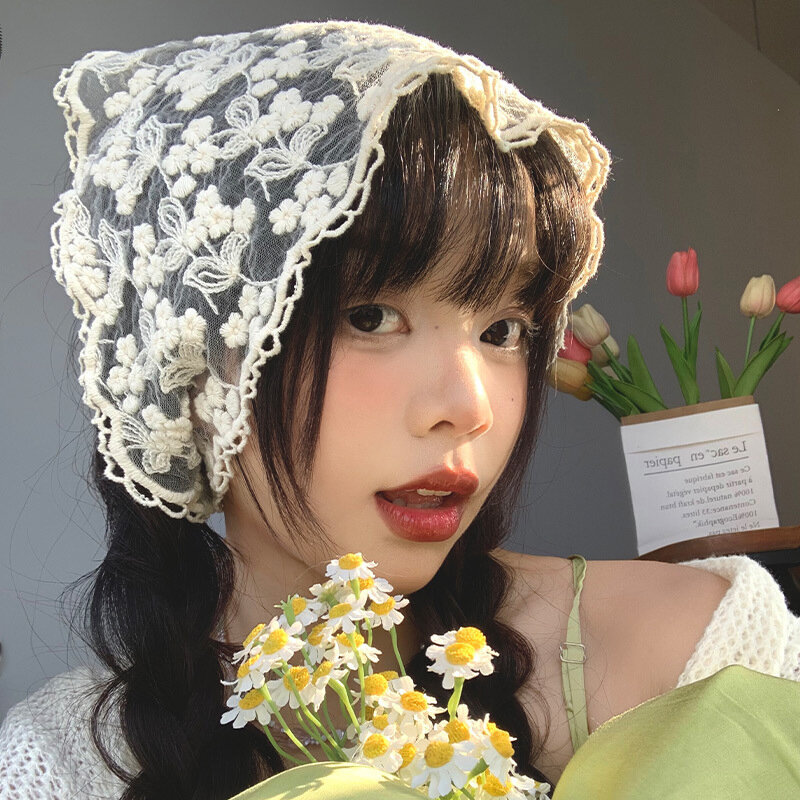 Francês laço triângulo cabelo cachecol para mulheres e meninas, lenço, cocar, banda, doce, primavera, verão, Coréia