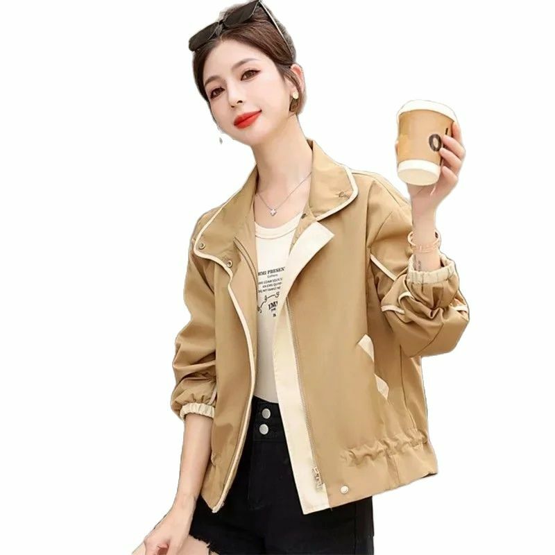 Damska koreańska krótka mała kurtka zapachowa sweter 2024 nowych moda kontrastowy temperament klapa luźna damska casualowa kurtka Top