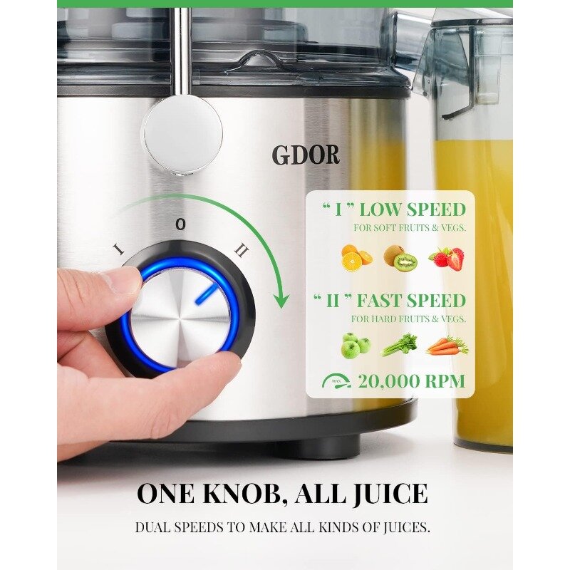 1200W GDOR Juicer with Titanium Enhanced Cut Disc, Larger 3” Feed Chute Juicer Machines for Whole Fruits and Vegetables