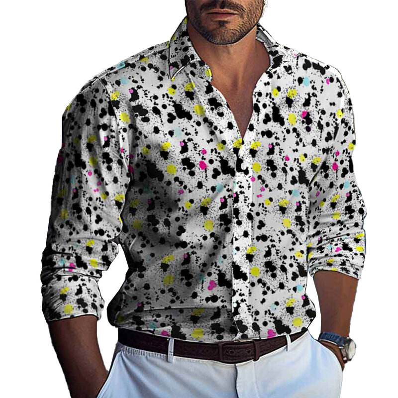 Camicia da uomo camicia con colletto a fascia Dress Up Fitness risvolto manica lunga stampa camicia regolare quotidiano nuovo di zecca confortevole