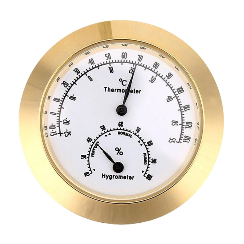 Termômetro redondo para guitarra, higrômetro, medidor temperatura umidade para violino e guitarra (ouro prateado)
