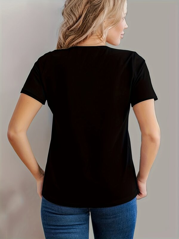 Women's Skull Print T-shirt - Casual Short Sleeve Crew Neck Top for Spring & Summer
