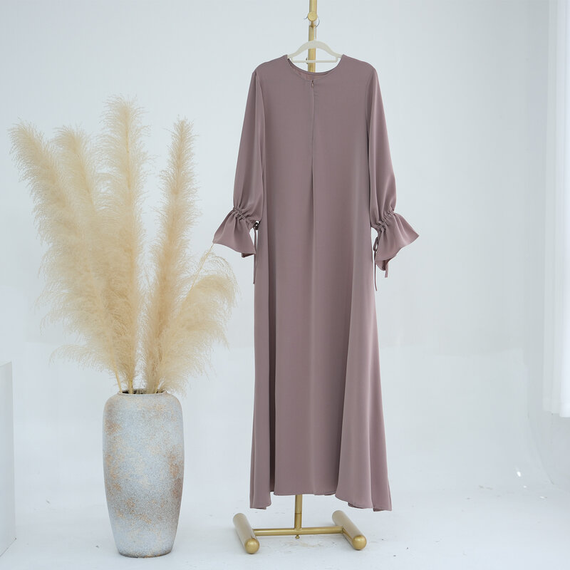 Однотонная скромная абайя, мусульманские женские платья Дубая, повседневная одежда с расклешенными рукавами, мусульманский Дубайский молитвенный халат, макси-платье на молнии спереди, 2024