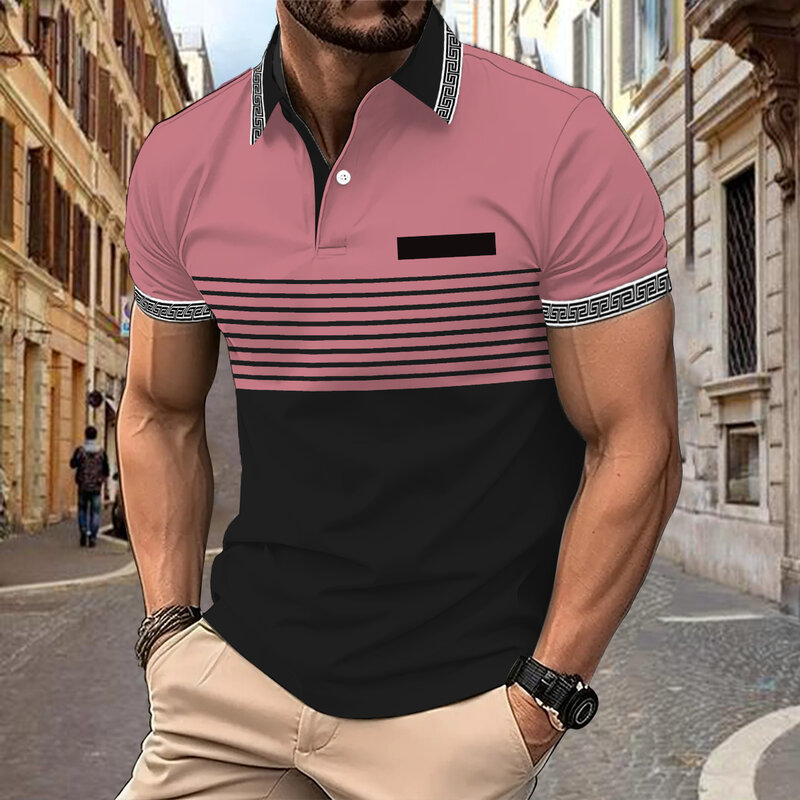 Рубашка-поло мужская с V-образным вырезом, на пуговицах