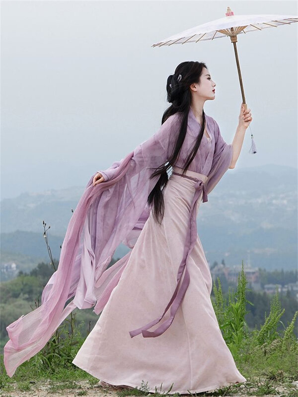 女性のための漢服、ハロウィーンのコスプレコスチューム、古代と伝統的、中国、ステージダンス、紫、プラスサイズ
