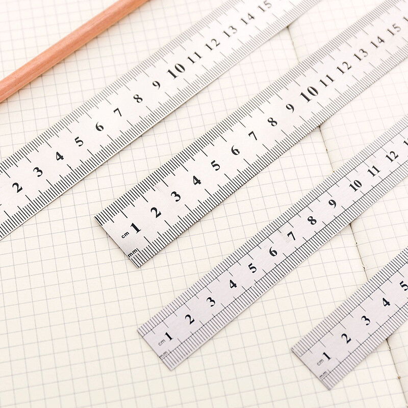 Regla recta de acero inoxidable de doble cara, herramienta de medición de precisión de 15/20/30cm, regla de dibujo para estudiantes, papelería escolar y de oficina