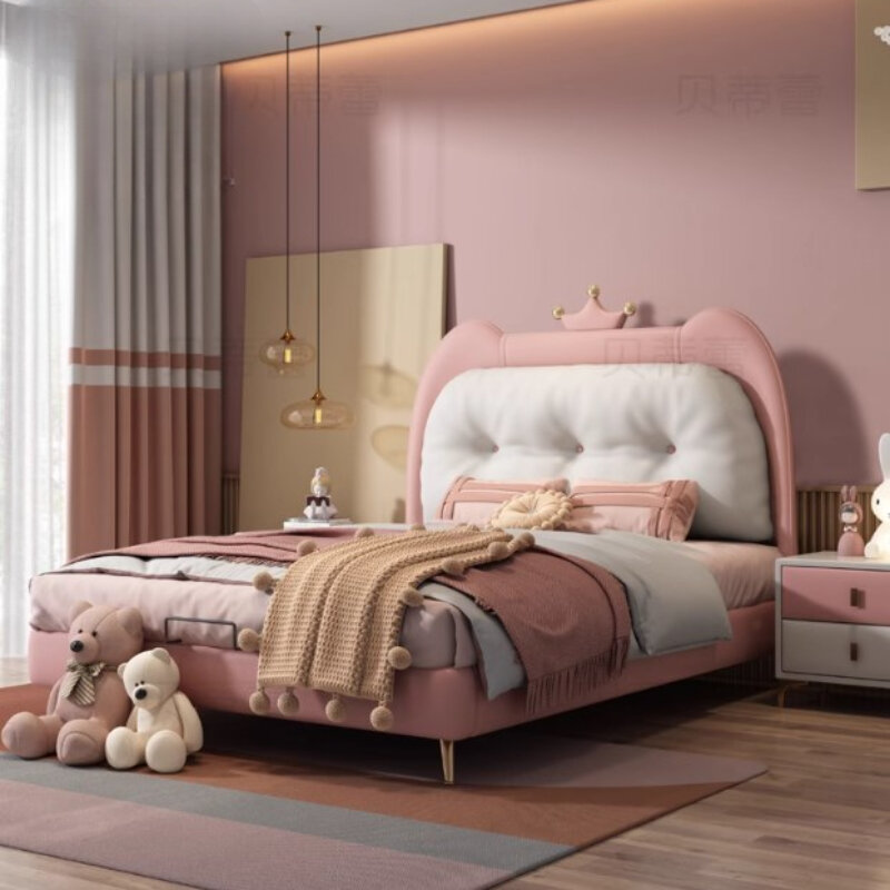 Girls Simple Childrens Bed Pink Pretty Loft Princess Children Beds Light Luxury Camas De Dormitorio Furniture Home